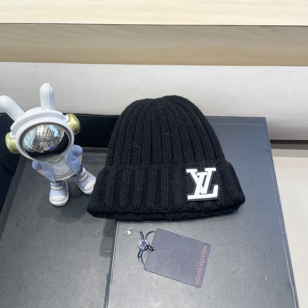 P110 lv路易威登大头围粗毛线帽子女秋冬季宽松保暖堆堆冷帽大脸显脸小针织护耳帽