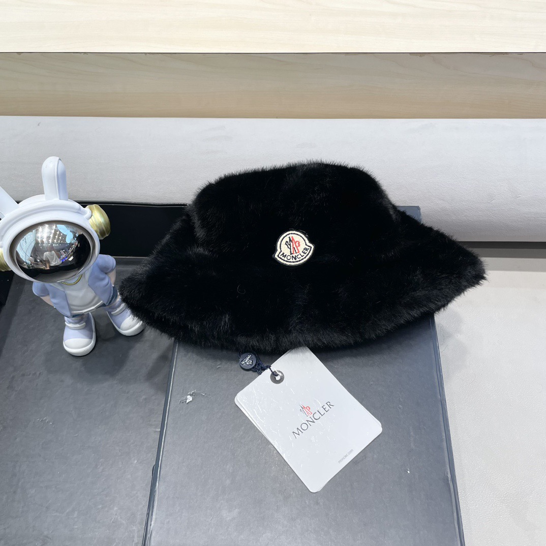 P110 moncler仿皮草貂毛帽子女秋冬季加厚保暖渔夫帽盆帽柔软毛茸茸护耳保暖帽