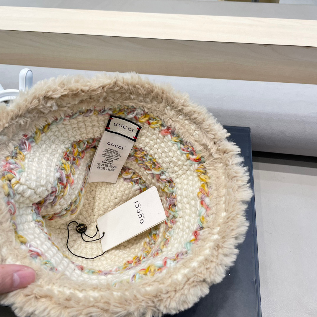 GUCC I古奇彩色针织毛线帽子冬天女款大头围加厚保暖毛绒帽子百搭显脸小盆帽
