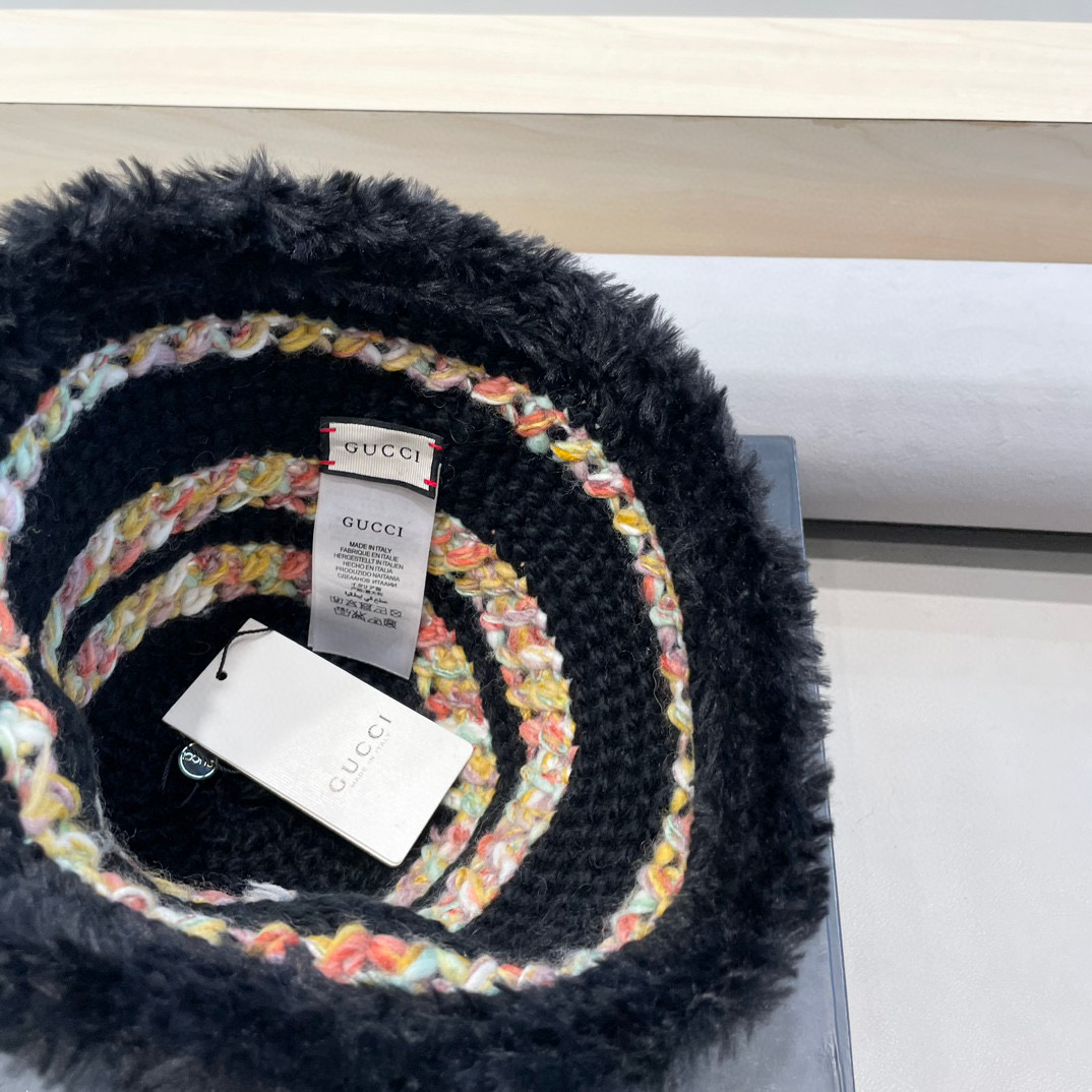 GUCC I古奇彩色针织毛线帽子冬天女款大头围加厚保暖毛绒帽子百搭显脸小盆帽