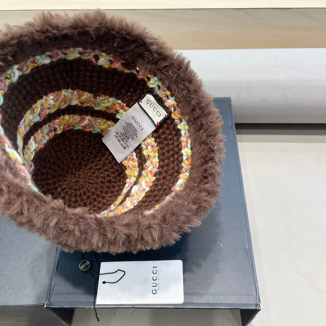 GUCC I古奇彩色针织毛线帽子冬天女款大头围加厚保暖毛绒帽子百搭显脸小盆帽