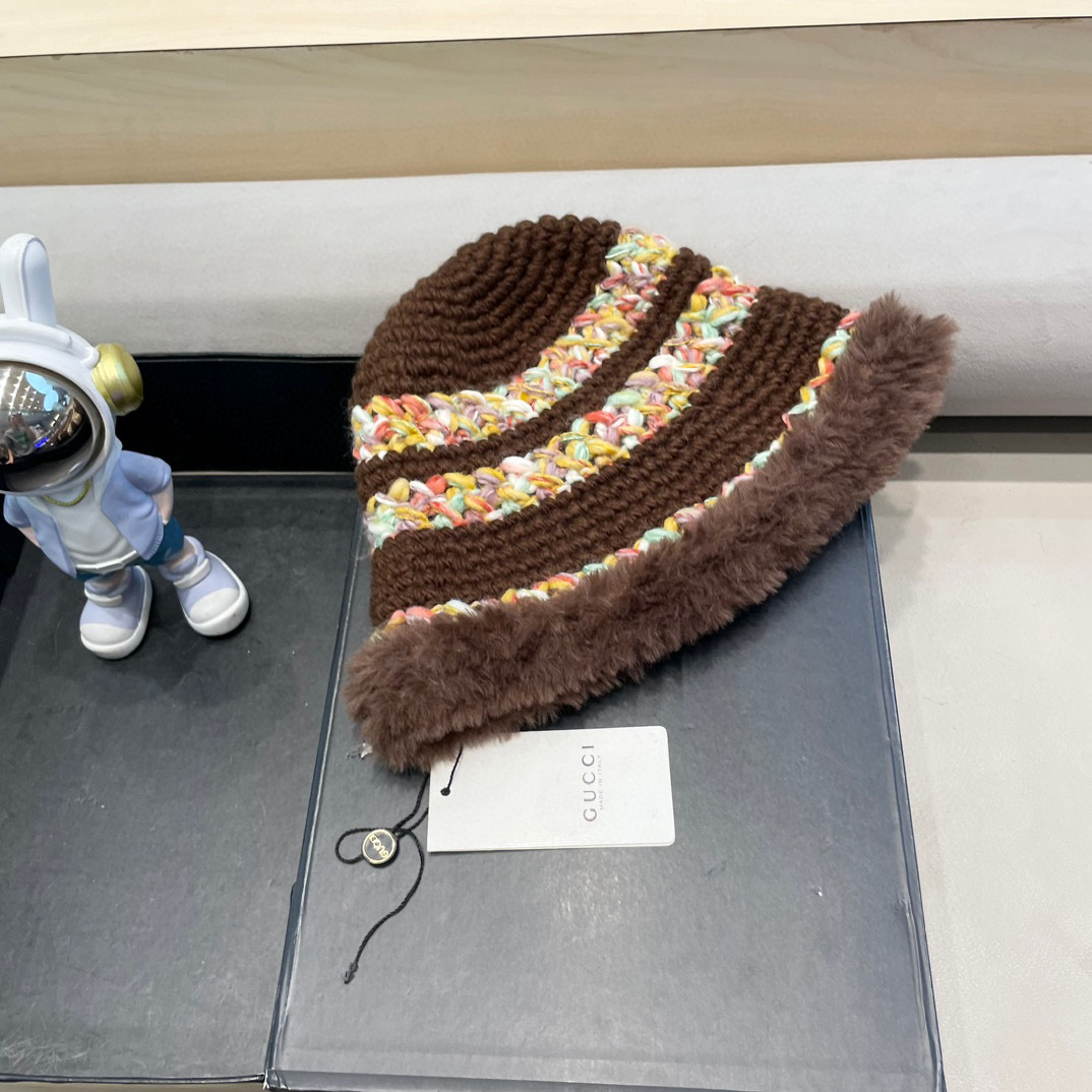 GUCC I古奇彩色针织毛线帽子冬天女款大头围加厚保暖毛绒帽子百搭显脸小盆帽
