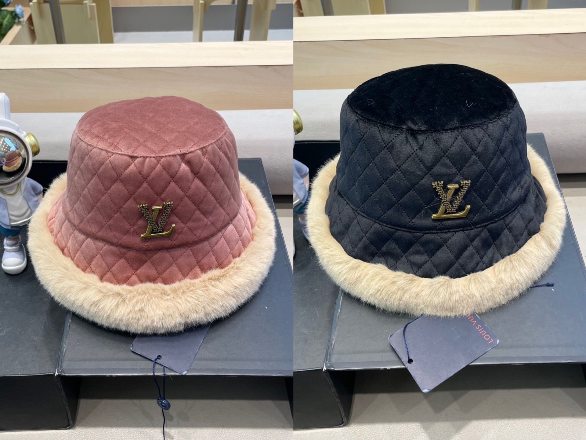 lv路易威登冬季加厚毛绒渔夫帽子女百搭显脸小保暖护耳盆帽东北户外防寒棉帽