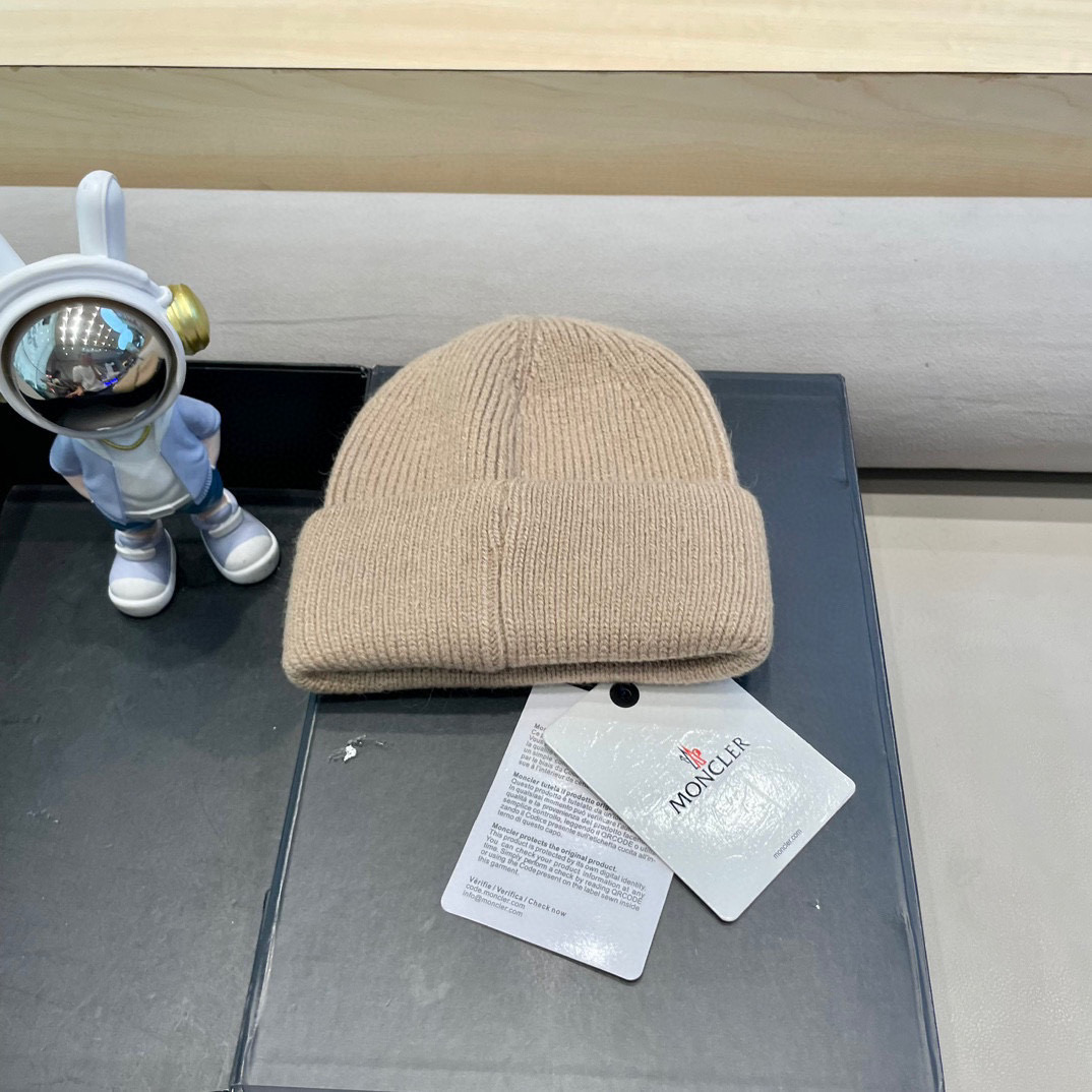moncler重工艺新款珍珠蝴蝶结护耳针织帽子女秋冬兔毛混纺防寒保暖包头帽