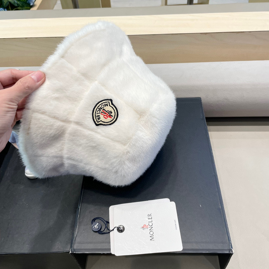 moncler秋冬季加厚保暖仿貂毛绒渔夫帽子女时尚百搭护耳盆帽显脸小水桶帽