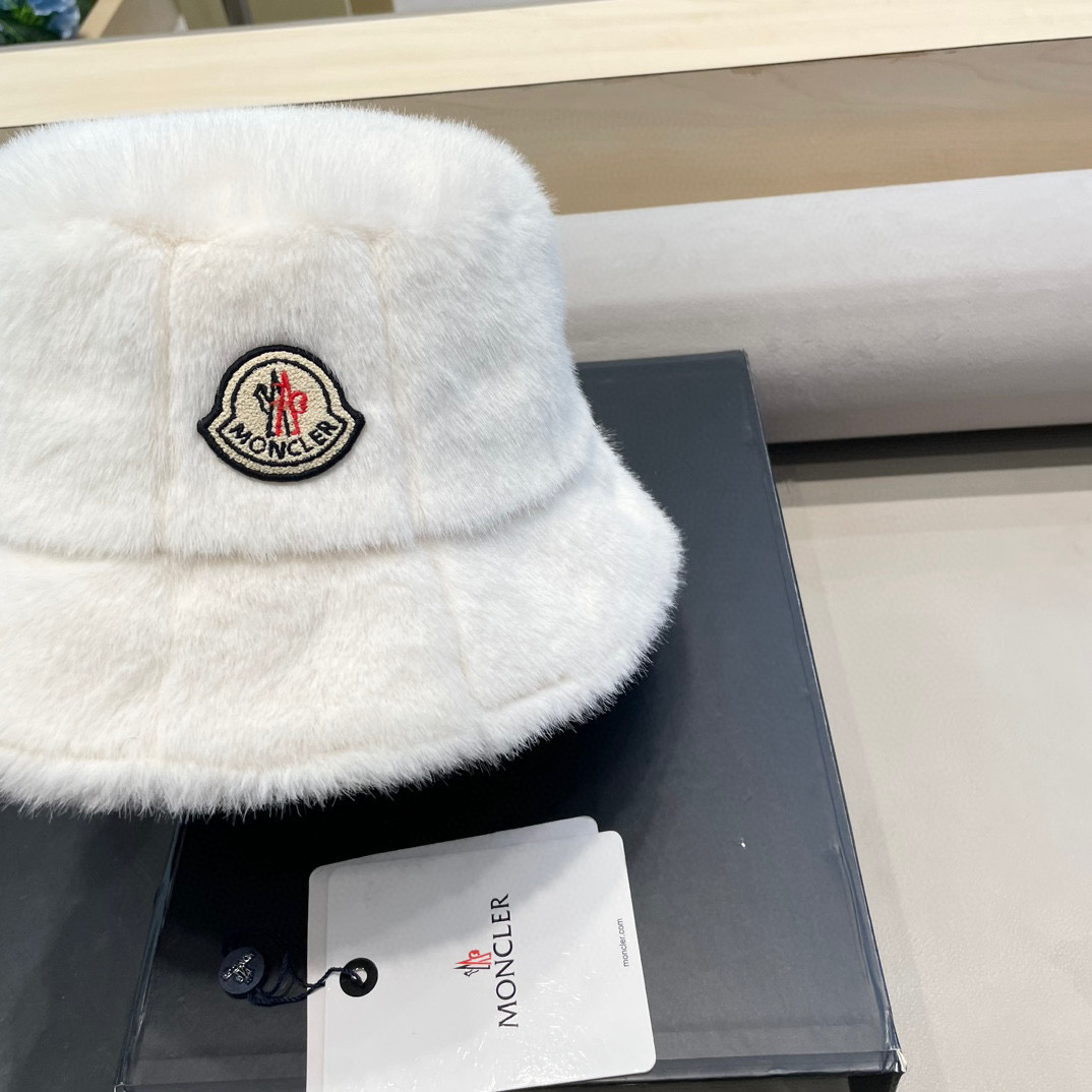 moncler秋冬季加厚保暖仿貂毛绒渔夫帽子女时尚百搭护耳盆帽显脸小水桶帽