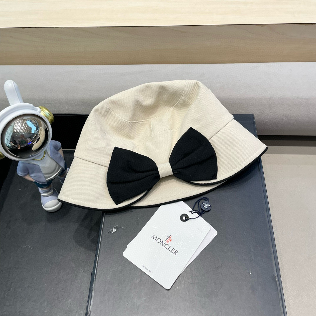 moncler撞色蝴蝶结渔夫帽女春秋新款时尚显脸小盆帽韩版宽檐百搭遮脸帽子