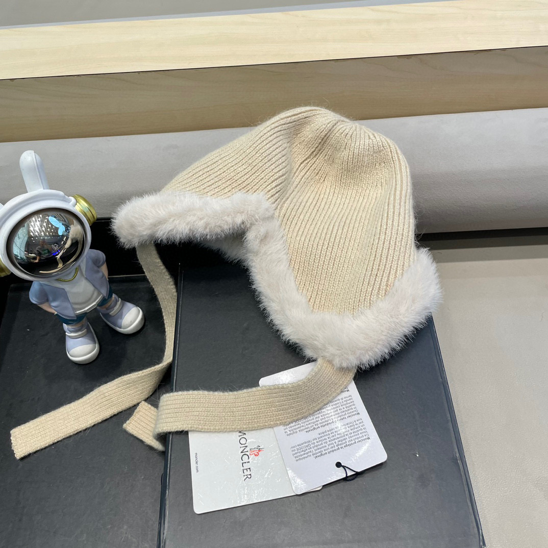 moncler兔毛绒针织护耳帽亲子冬季骑行帽加绒防风抗寒保暖毛线帽冷帽冬季