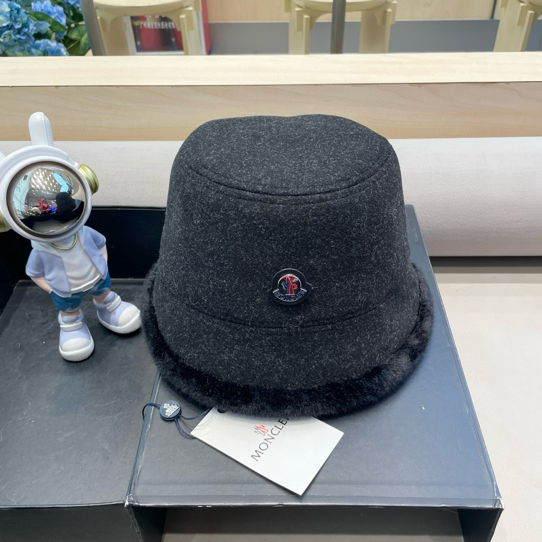moncler新款帽子女韩版休闲百搭厚毛毛水桶渔夫帽秋冬季爆款保暖盆帽