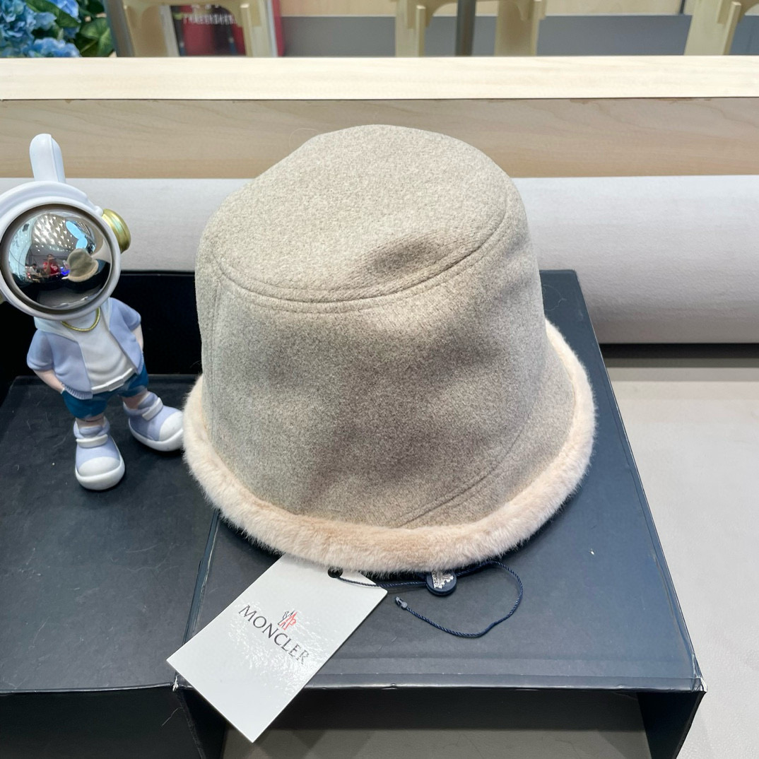 moncler新款帽子女韩版休闲百搭厚毛毛水桶渔夫帽秋冬季爆款保暖盆帽