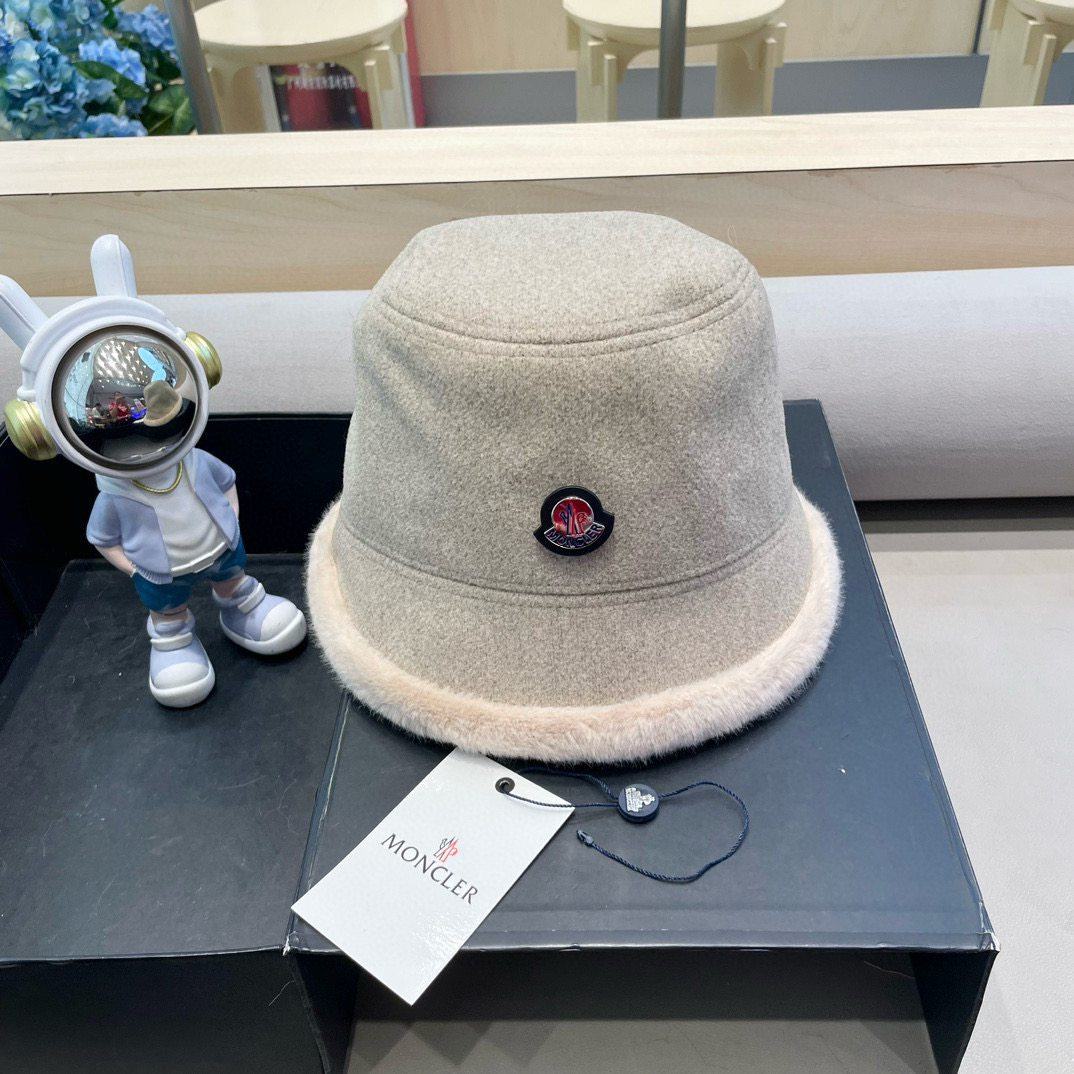 moncler新款帽子女韩版休闲百搭厚毛毛水桶渔夫帽秋冬季爆款保暖盆帽