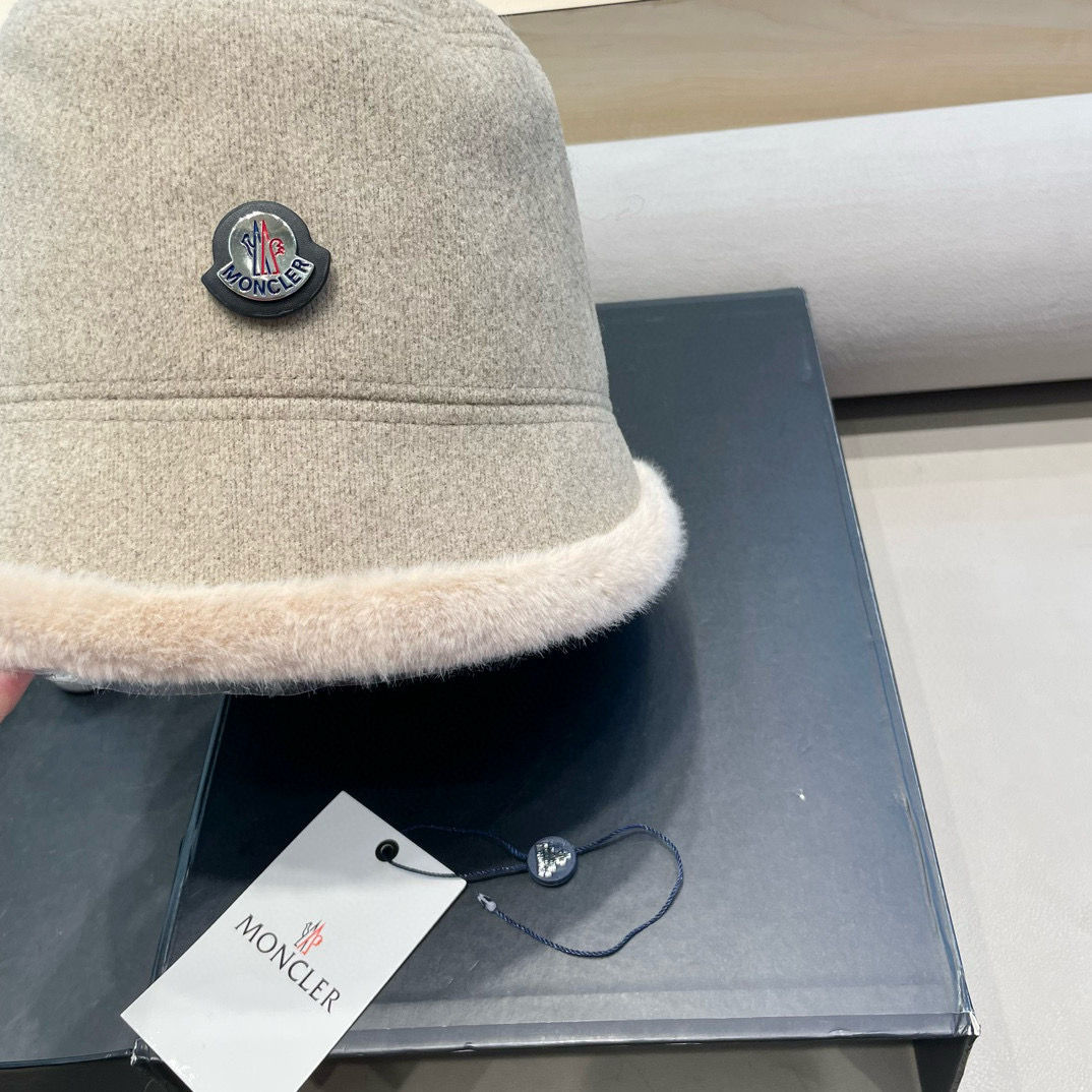 moncler新款帽子女韩版休闲百搭厚毛毛水桶渔夫帽秋冬季爆款保暖盆帽