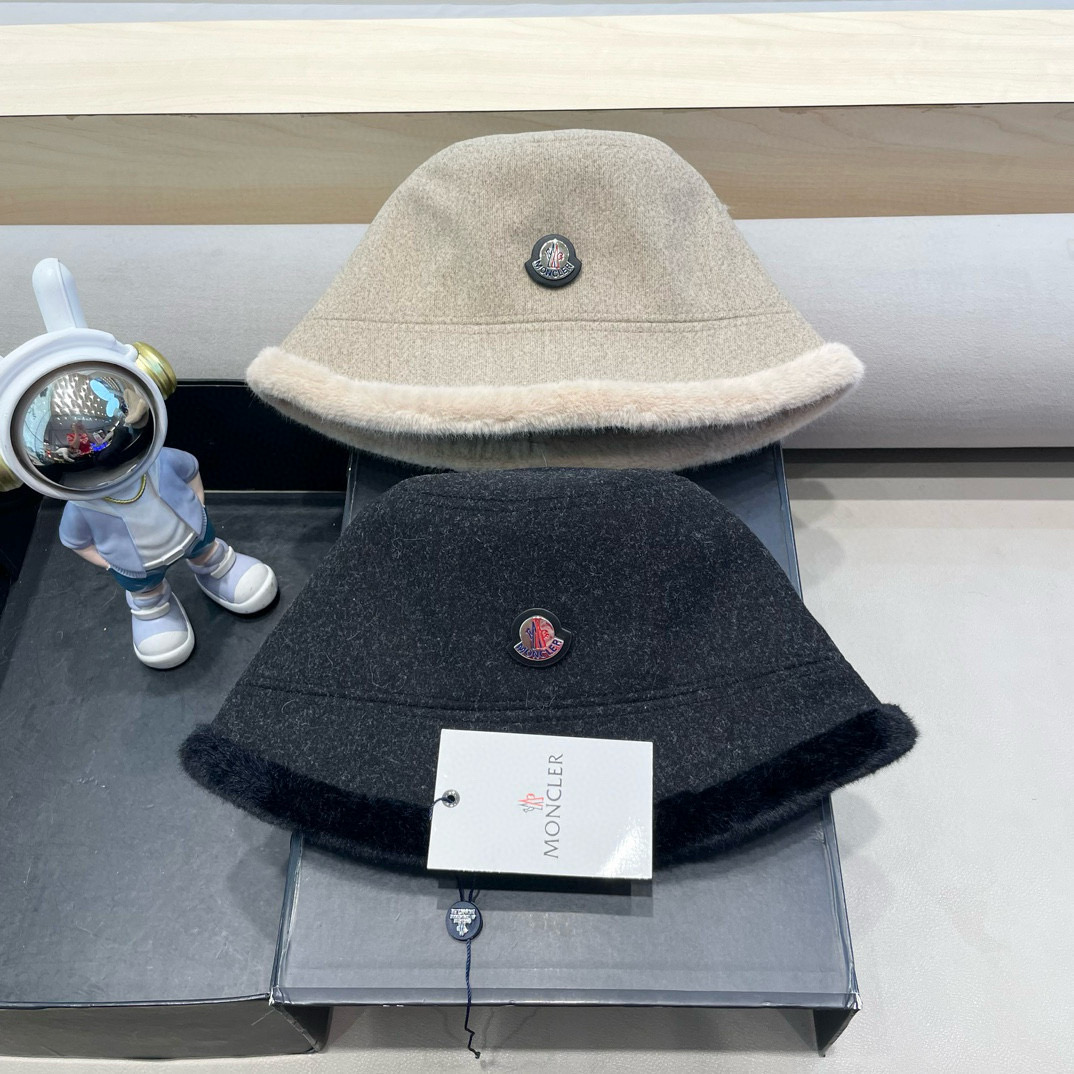 moncler新款帽子女韩版休闲百搭厚毛毛水桶渔夫帽秋冬季爆款保暖盆帽