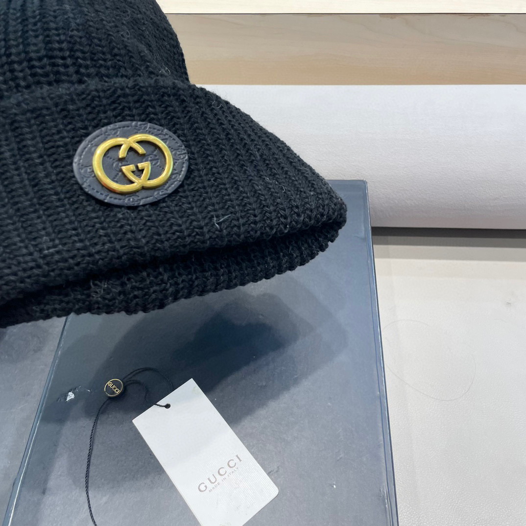 GUCCI古驰饰双G羊毛山羊绒混纺帽子