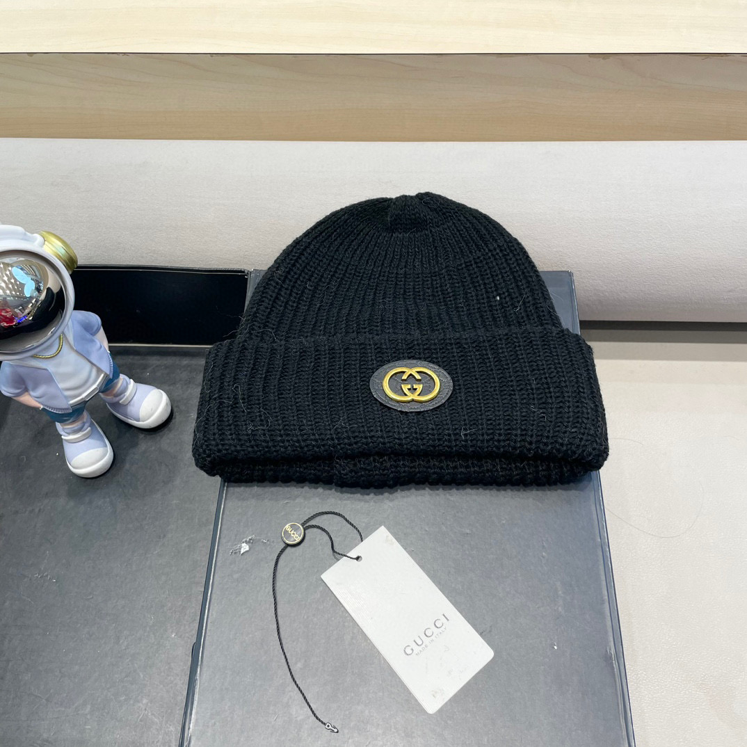 GUCCI古驰饰双G羊毛山羊绒混纺帽子