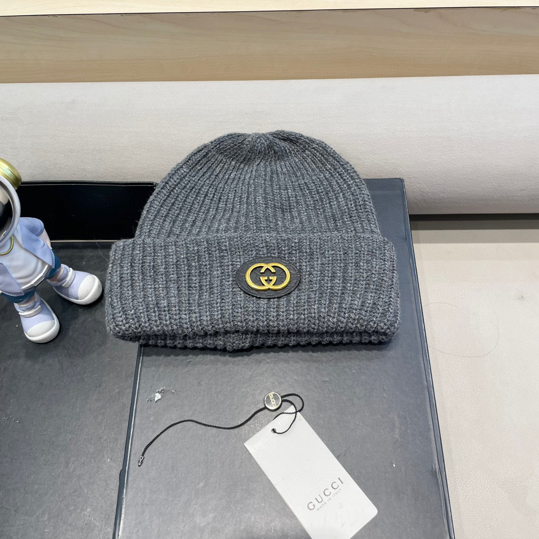 GUCCI古驰饰双G羊毛山羊绒混纺帽子