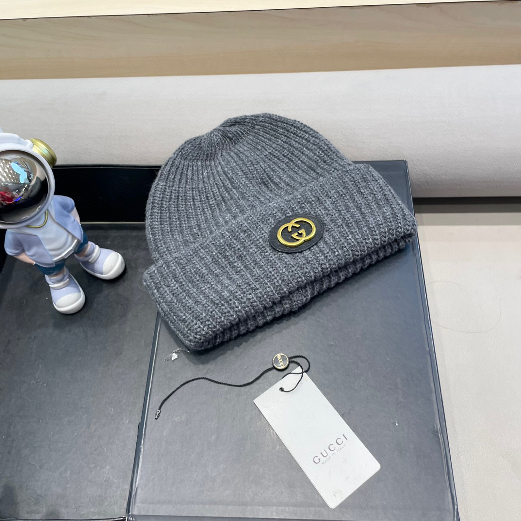 GUCCI古驰饰双G羊毛山羊绒混纺帽子