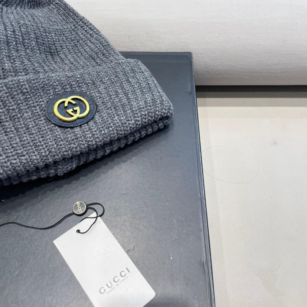 GUCCI古驰饰双G羊毛山羊绒混纺帽子