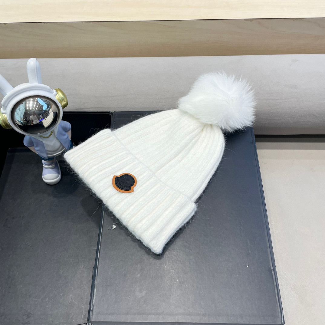 moncler 高版本蒙口狐狸毛球针织帽网红亲子款保暖翻边Z羊毛毛线帽