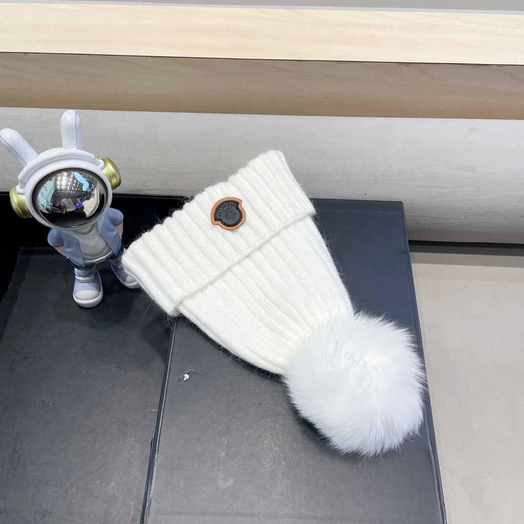 moncler 高版本蒙口狐狸毛球针织帽网红亲子款保暖翻边Z羊毛毛线帽