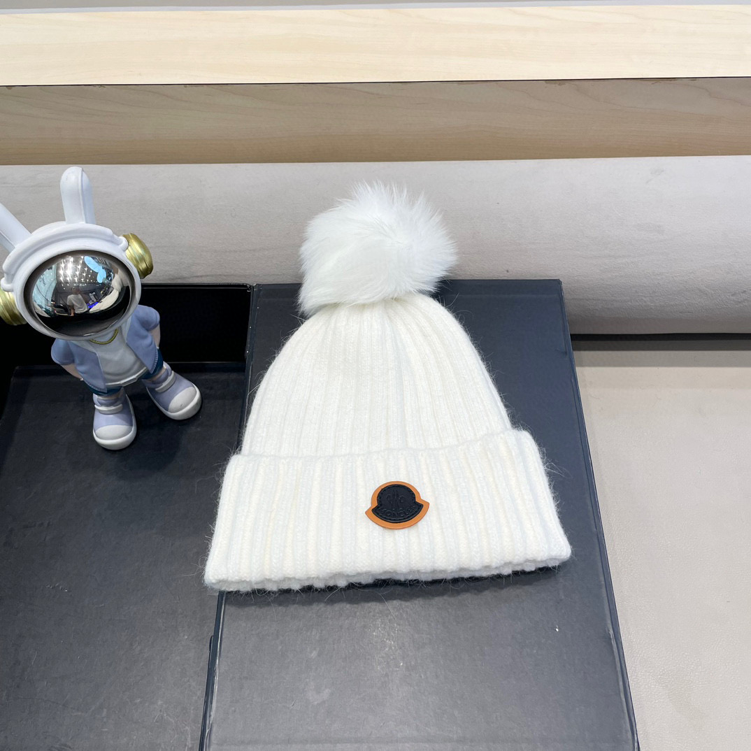 moncler 高版本蒙口狐狸毛球针织帽网红亲子款保暖翻边Z羊毛毛线帽