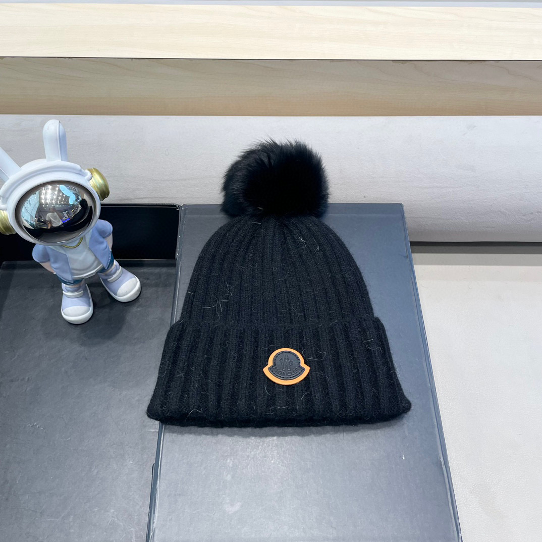 moncler 高版本蒙口狐狸毛球针织帽网红亲子款保暖翻边Z羊毛毛线帽