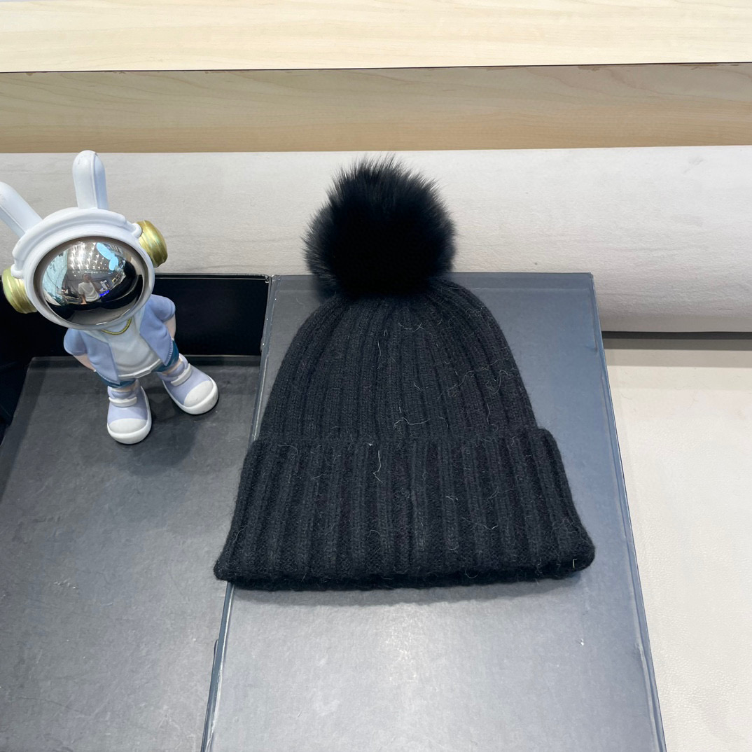 moncler 高版本蒙口狐狸毛球针织帽网红亲子款保暖翻边Z羊毛毛线帽