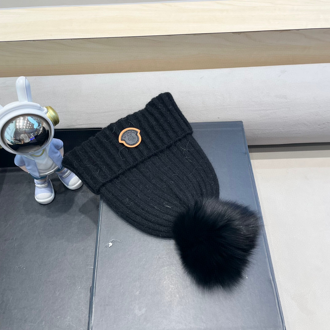 moncler 高版本蒙口狐狸毛球针织帽网红亲子款保暖翻边Z羊毛毛线帽
