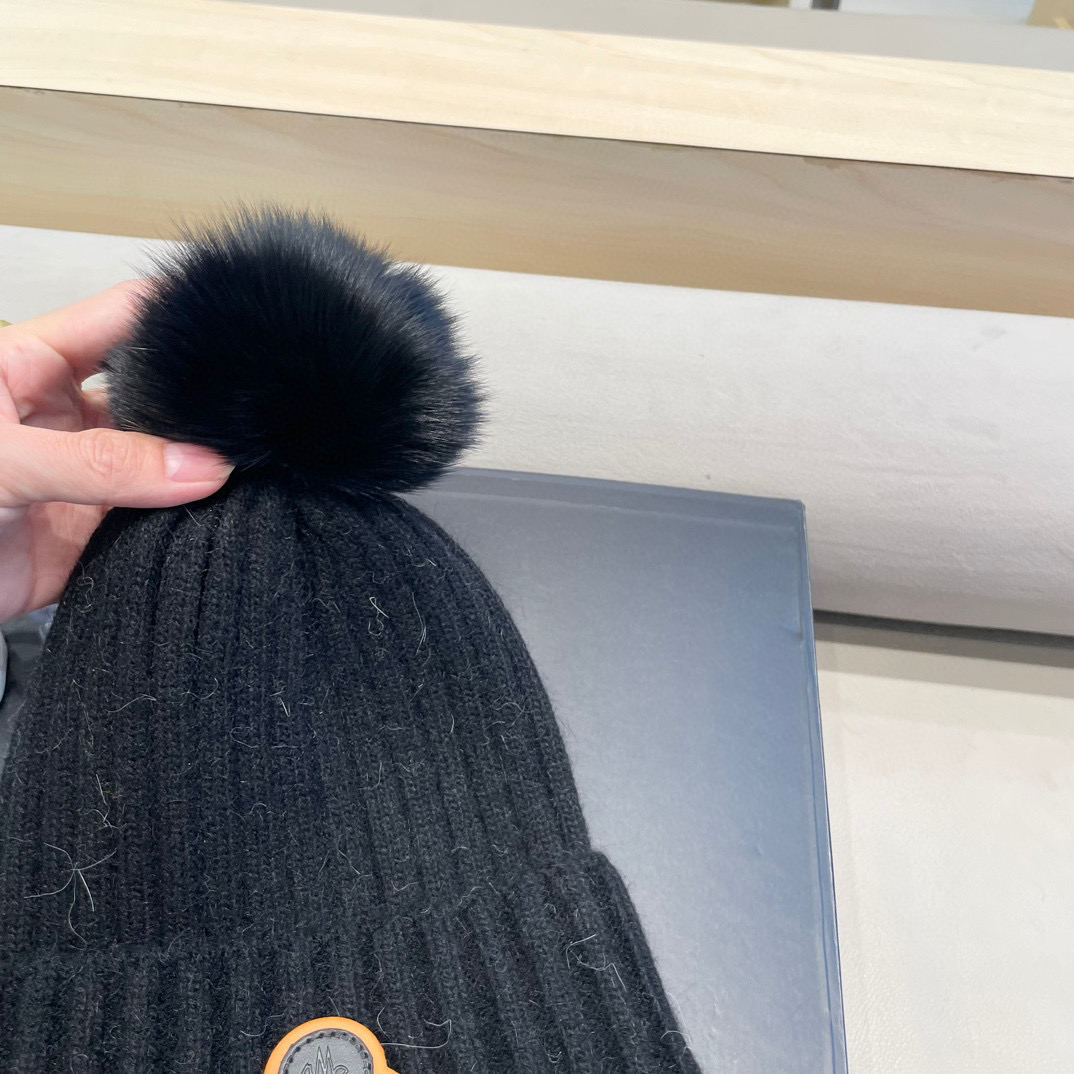 moncler 高版本蒙口狐狸毛球针织帽网红亲子款保暖翻边Z羊毛毛线帽