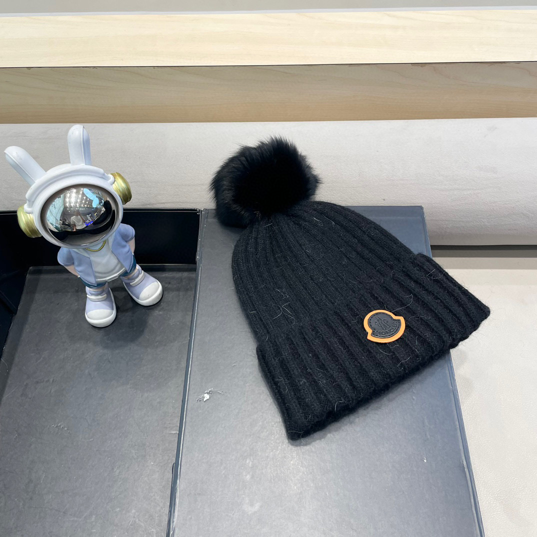 moncler 高版本蒙口狐狸毛球针织帽网红亲子款保暖翻边Z羊毛毛线帽