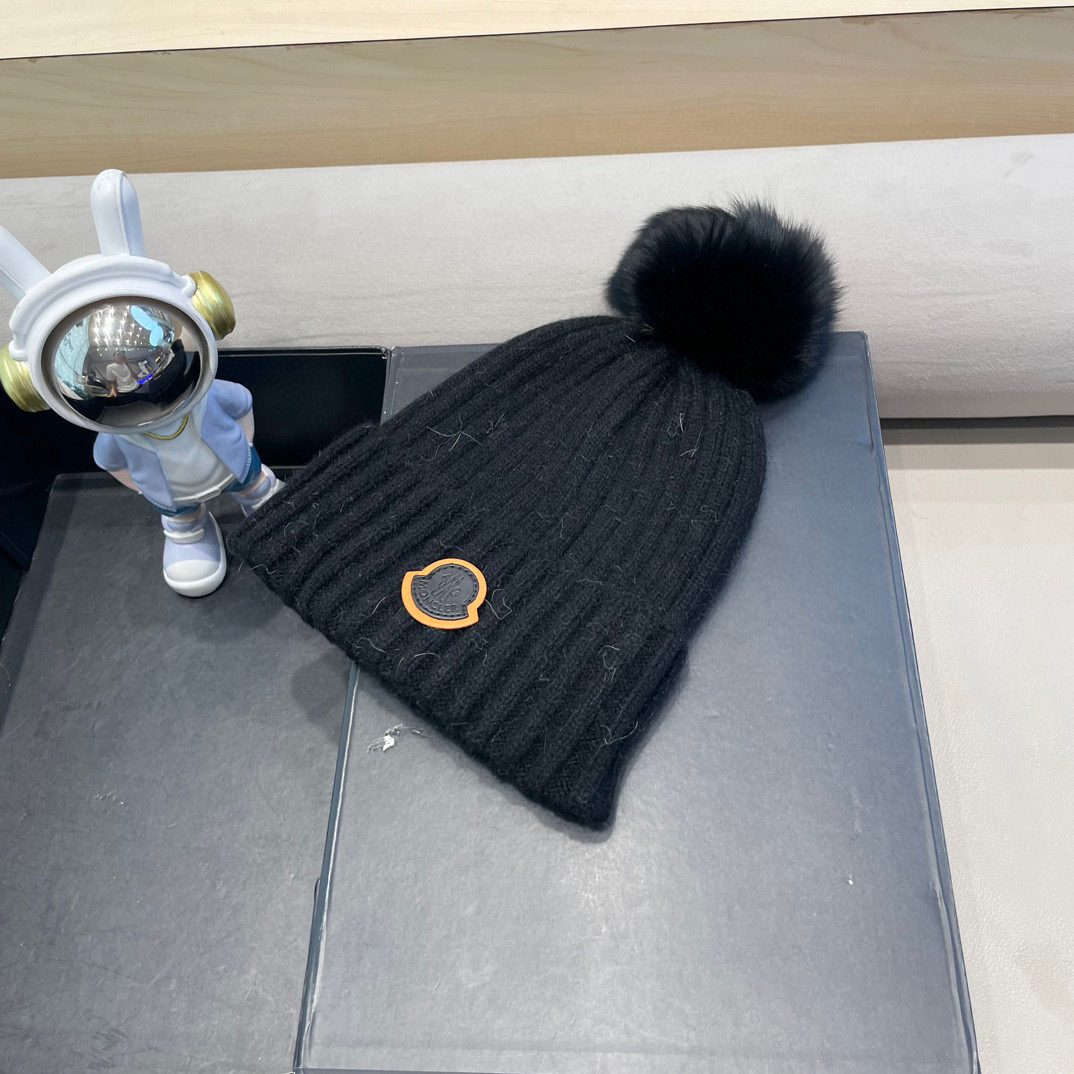 moncler 高版本蒙口狐狸毛球针织帽网红亲子款保暖翻边Z羊毛毛线帽