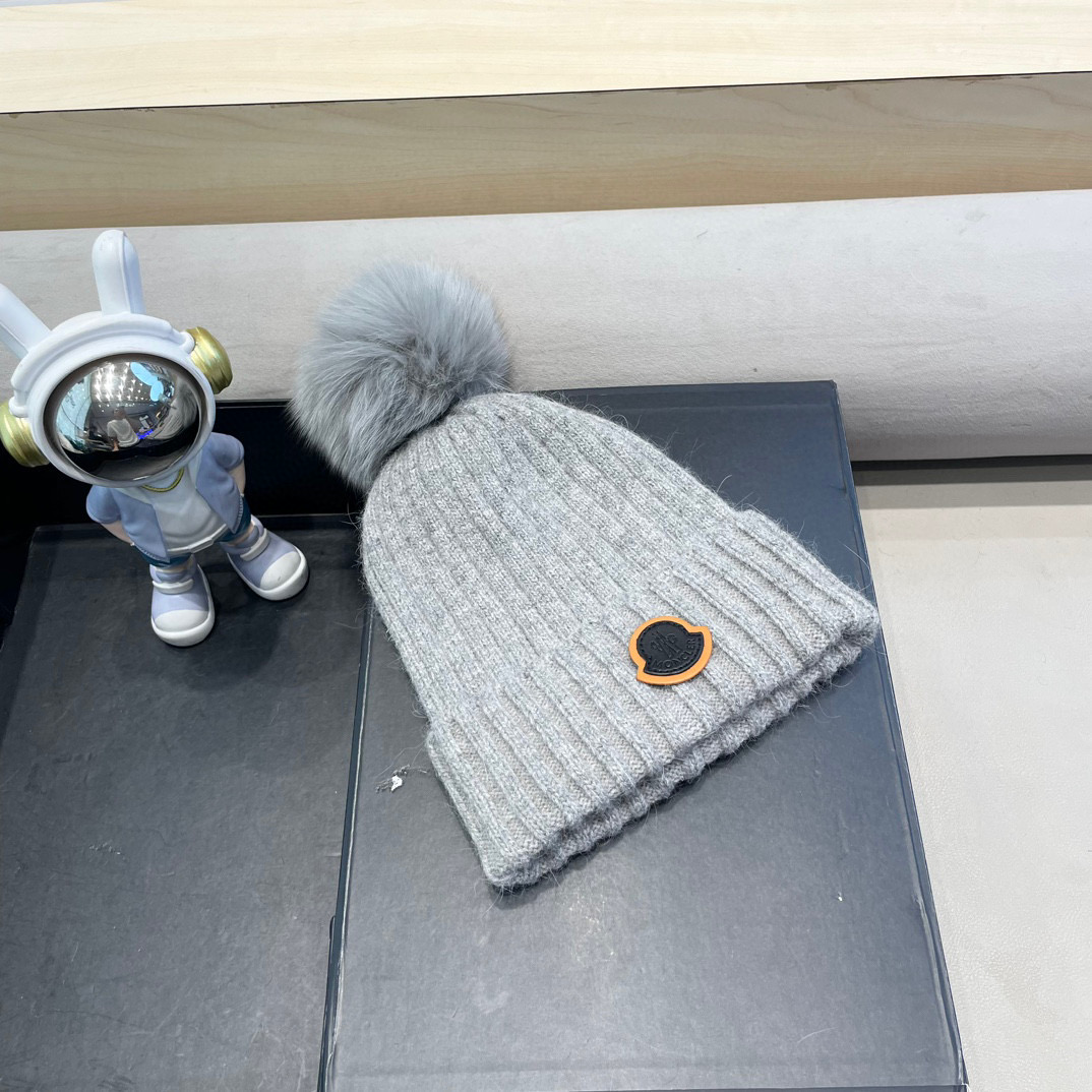 moncler 高版本蒙口狐狸毛球针织帽网红亲子款保暖翻边Z羊毛毛线帽