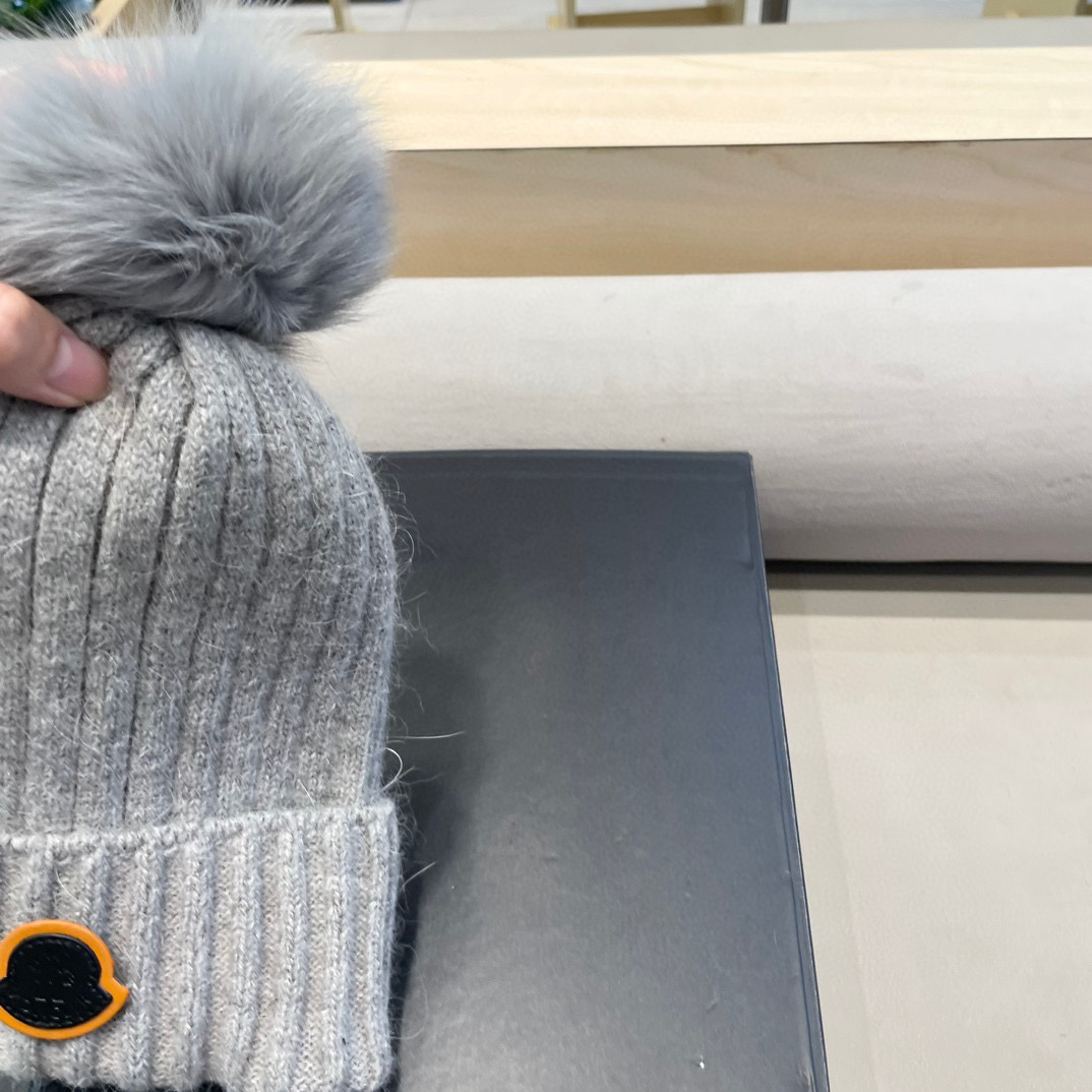 moncler 高版本蒙口狐狸毛球针织帽网红亲子款保暖翻边Z羊毛毛线帽
