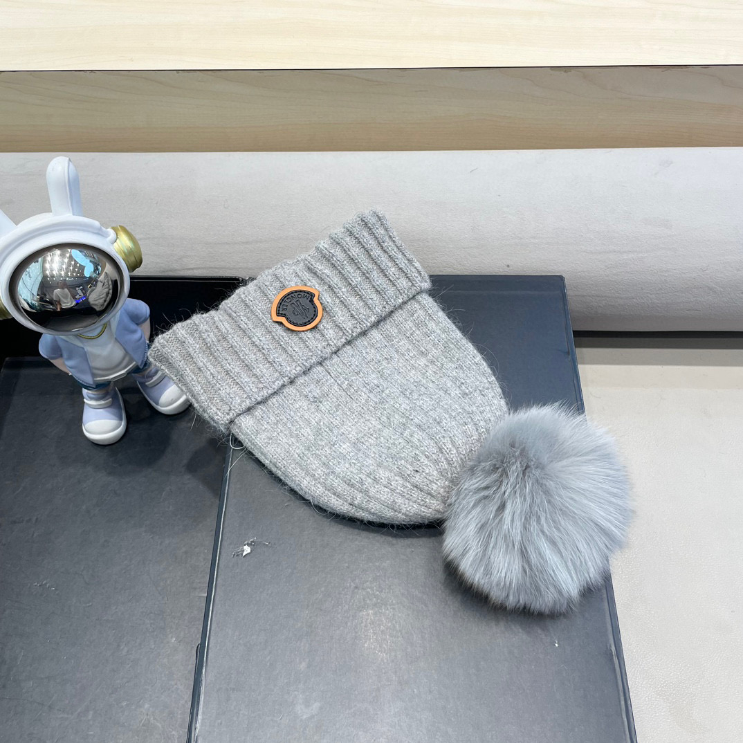 moncler 高版本蒙口狐狸毛球针织帽网红亲子款保暖翻边Z羊毛毛线帽