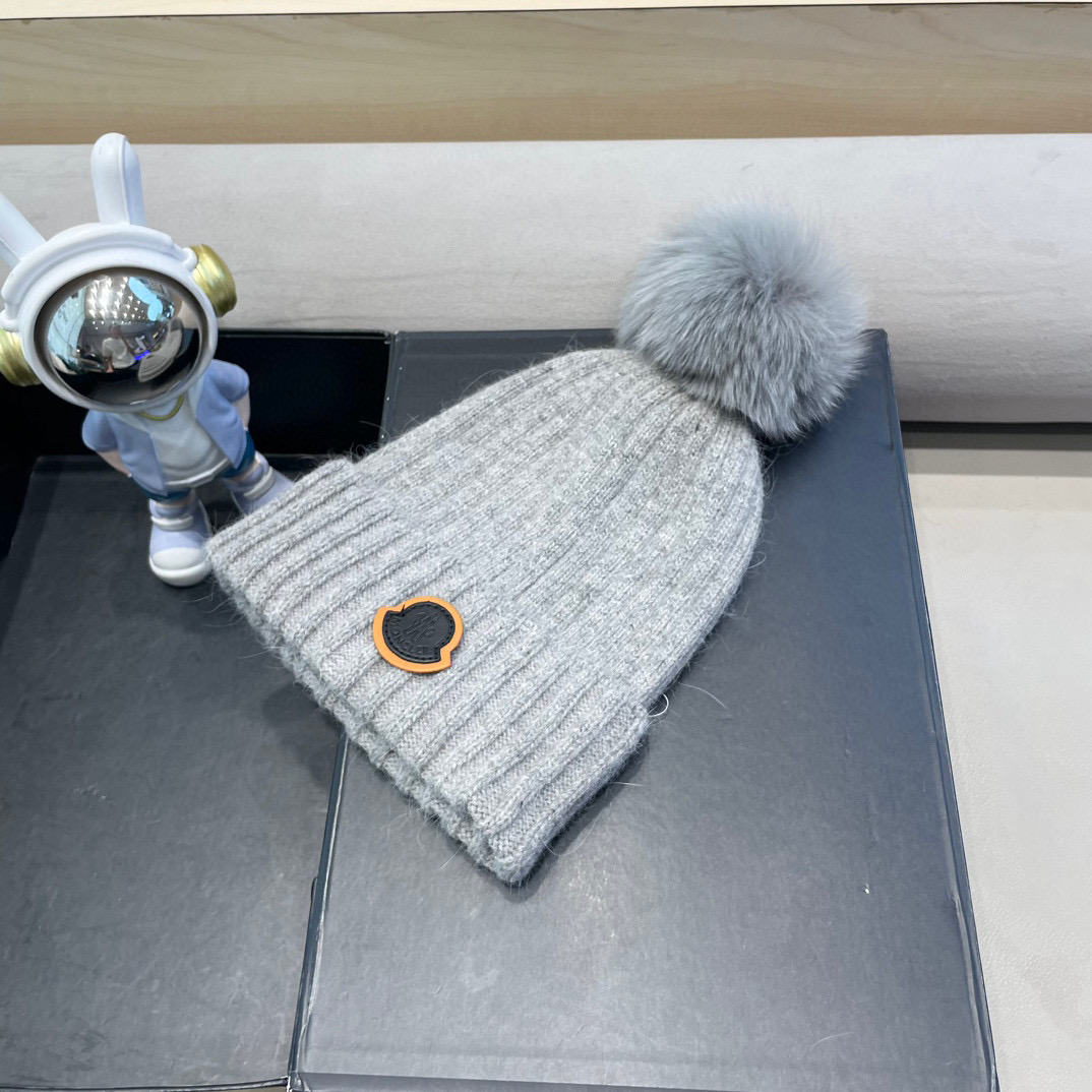 moncler 高版本蒙口狐狸毛球针织帽网红亲子款保暖翻边Z羊毛毛线帽