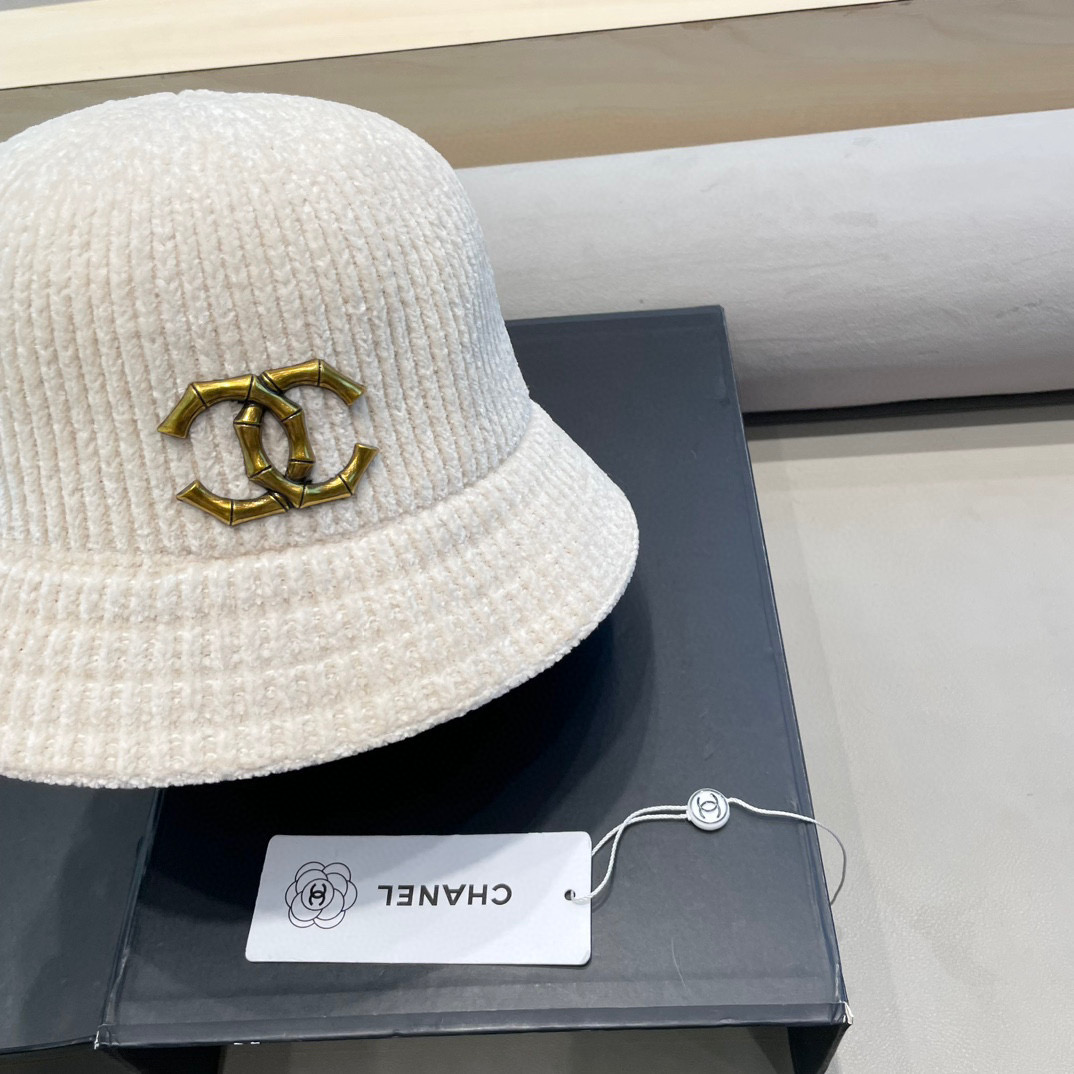 Chanel 纯色针织雪尼尔渔夫帽女短檐秋冬百搭休闲韩版显脸小网红水桶盆帽