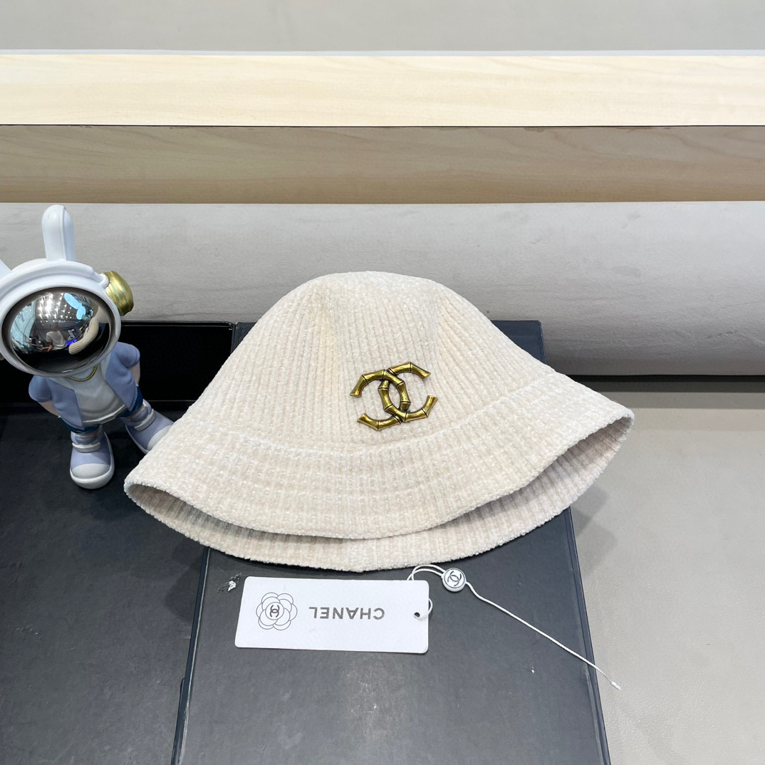 Chanel 纯色针织雪尼尔渔夫帽女短檐秋冬百搭休闲韩版显脸小网红水桶盆帽
