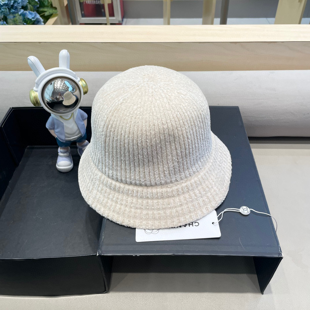 Chanel 纯色针织雪尼尔渔夫帽女短檐秋冬百搭休闲韩版显脸小网红水桶盆帽