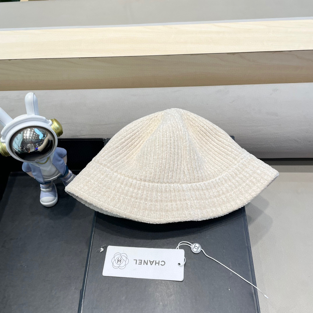 Chanel 纯色针织雪尼尔渔夫帽女短檐秋冬百搭休闲韩版显脸小网红水桶盆帽