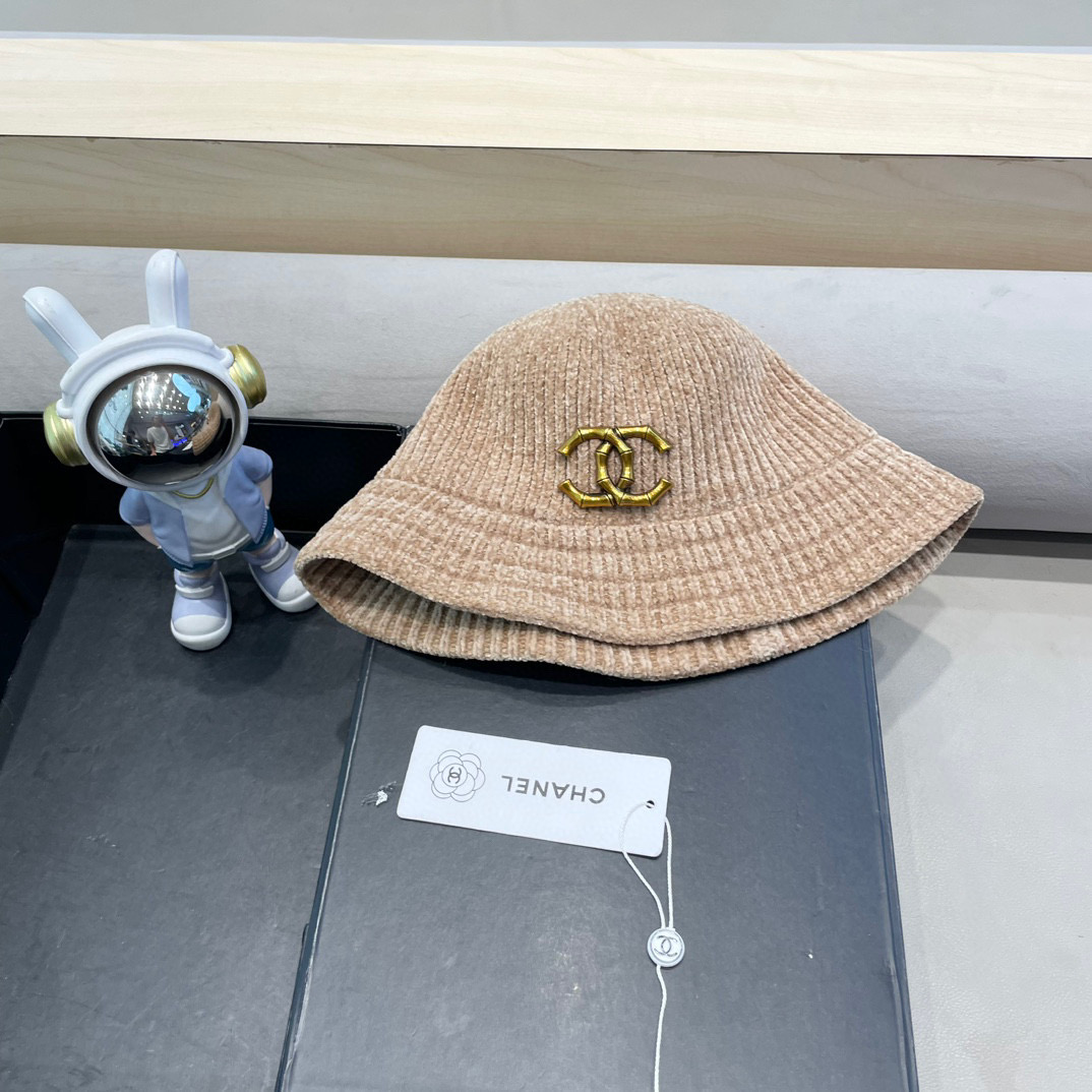 Chanel 纯色针织雪尼尔渔夫帽女短檐秋冬百搭休闲韩版显脸小网红水桶盆帽