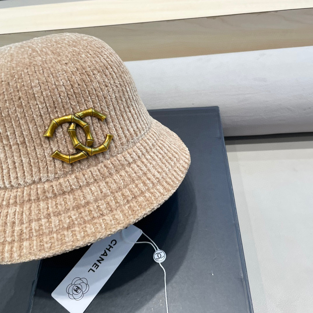 Chanel 纯色针织雪尼尔渔夫帽女短檐秋冬百搭休闲韩版显脸小网红水桶盆帽