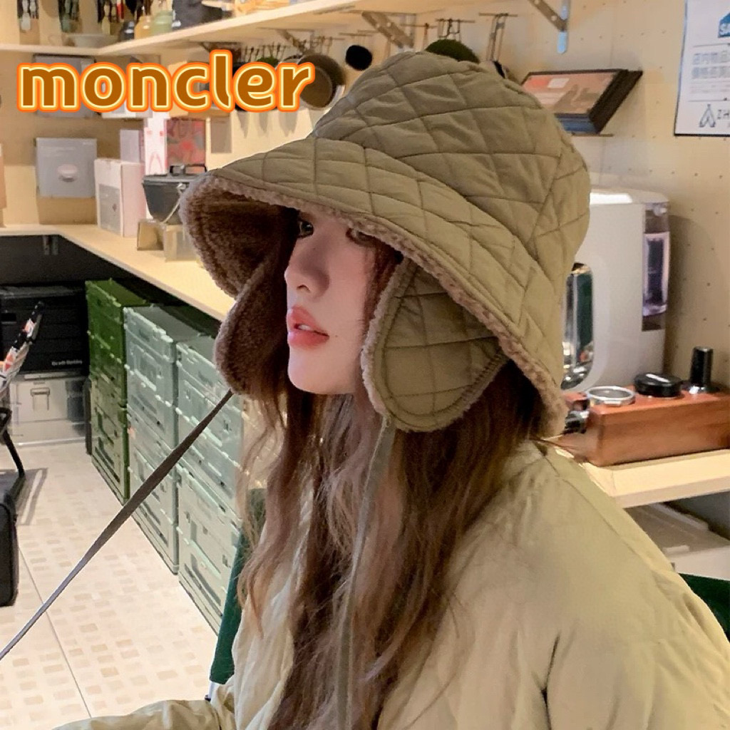 moncler羽绒棉新款羊羔绒渔夫帽女秋冬保暖护耳帽时尚百搭素颜遮脸帽