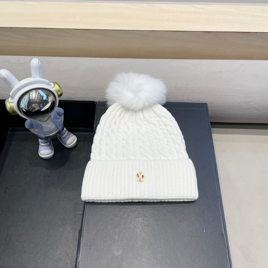 moncler加绒毛线帽女款冬季保暖加厚百搭冷帽防风麻花针织帽护耳学生帽子