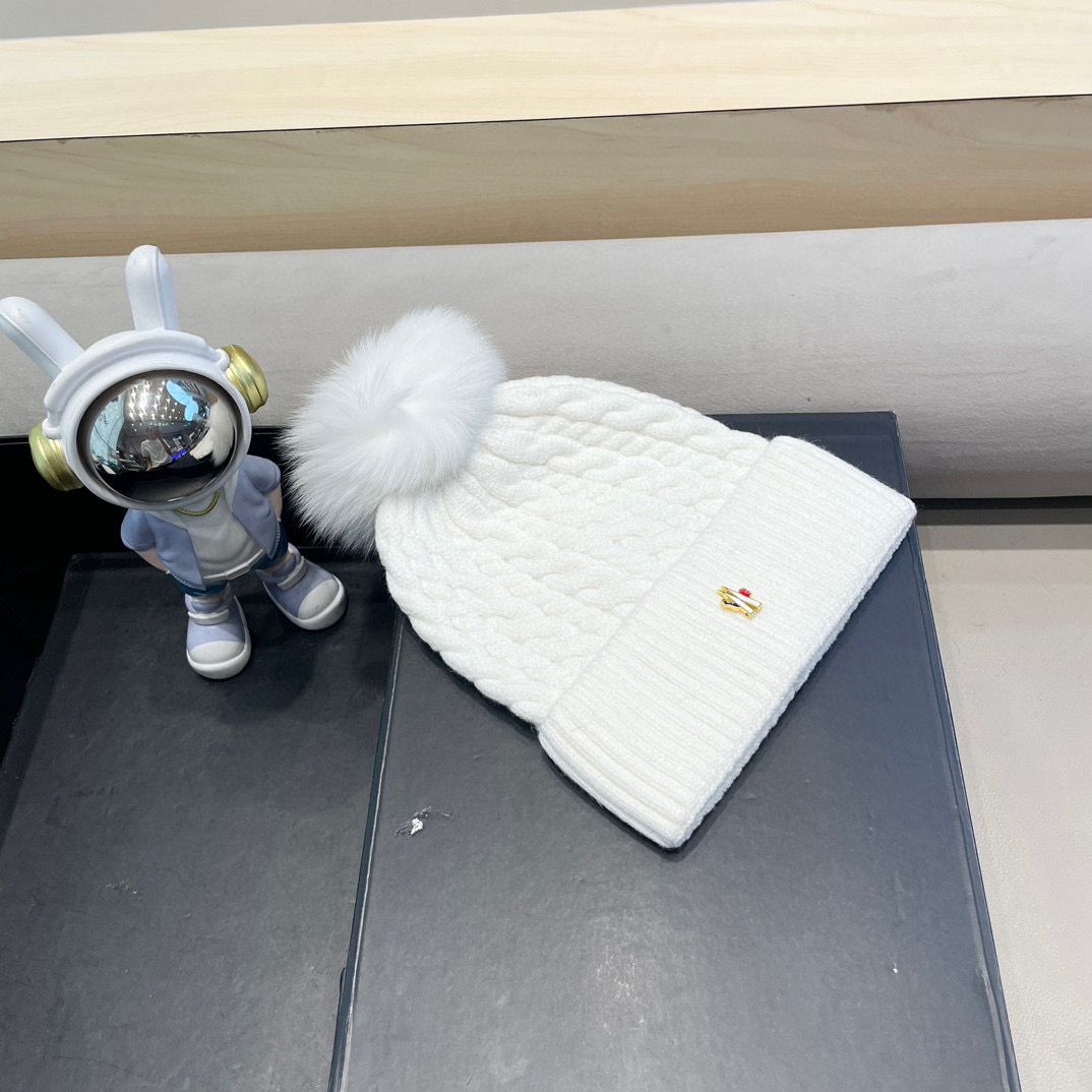 moncler加绒毛线帽女款冬季保暖加厚百搭冷帽防风麻花针织帽护耳学生帽子