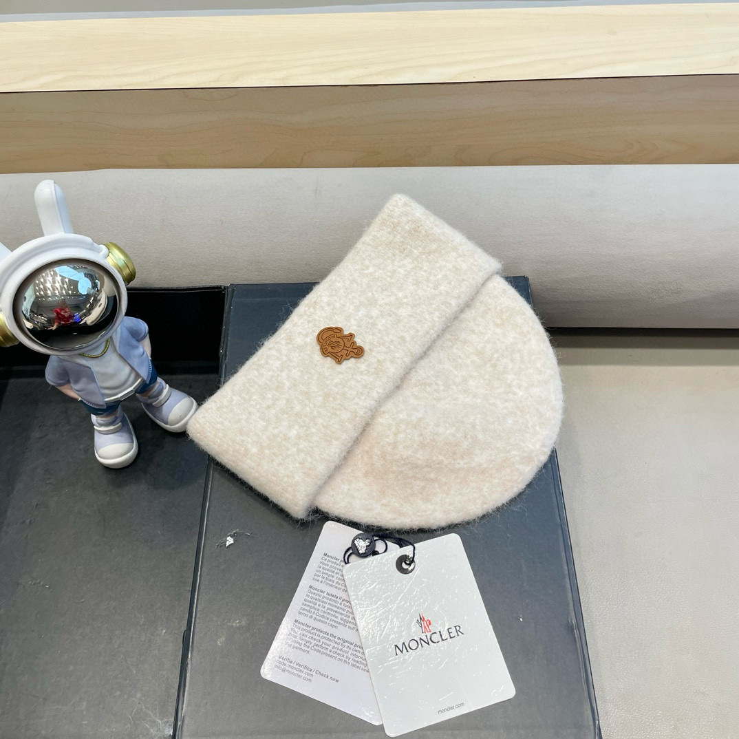 moncler秋冬款羊毛混纺针织帽子女大头围百搭双层保暖加厚一帽两戴堆堆帽