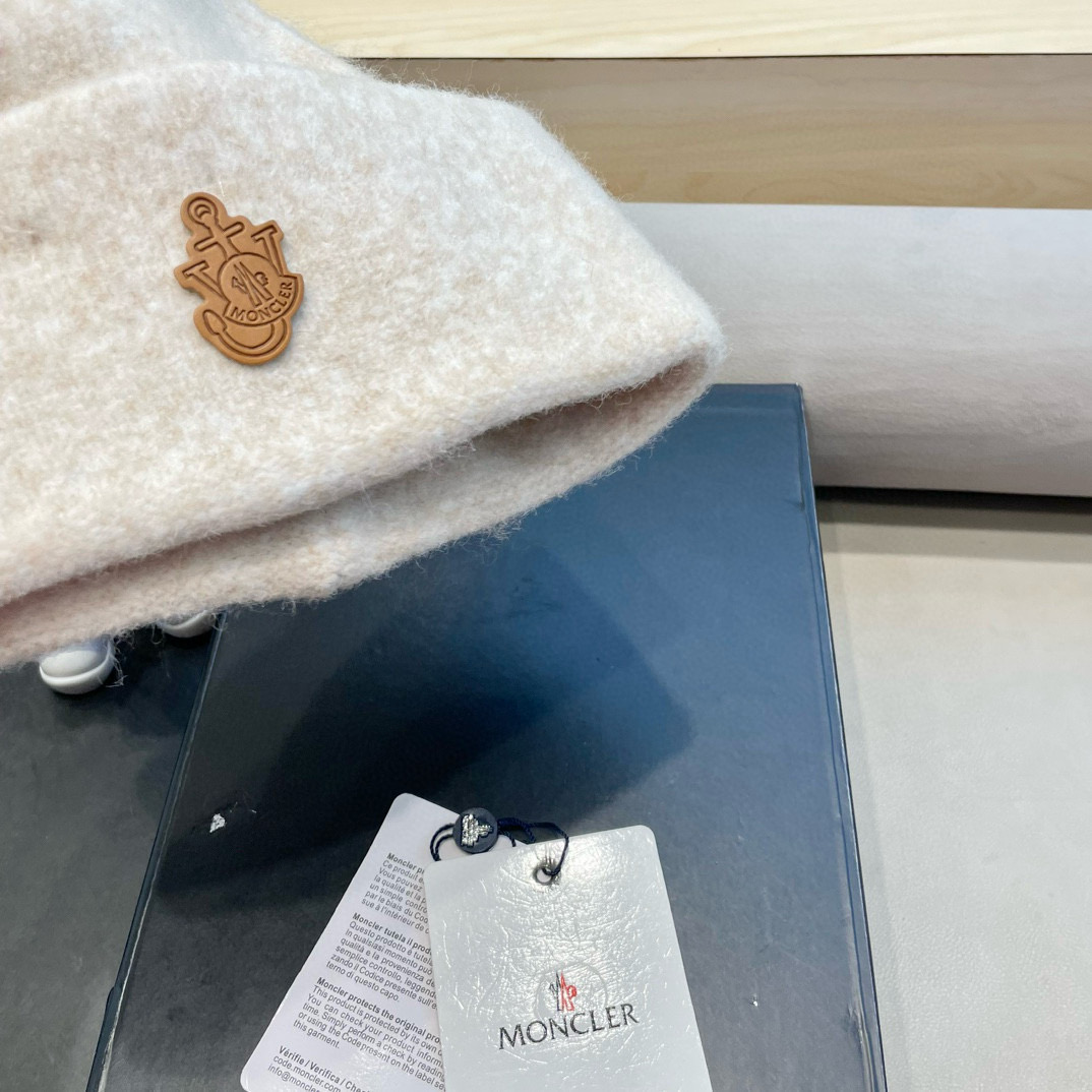 moncler秋冬款羊毛混纺针织帽子女大头围百搭双层保暖加厚一帽两戴堆堆帽