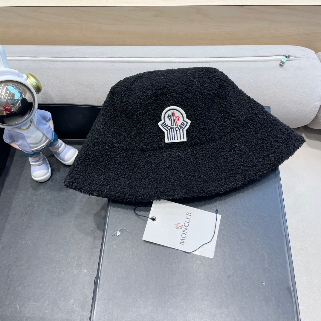 moncler帽子女秋冬韩版羊羔毛渔夫帽显脸复古百搭保暖日系盆帽大檐钓鱼帽