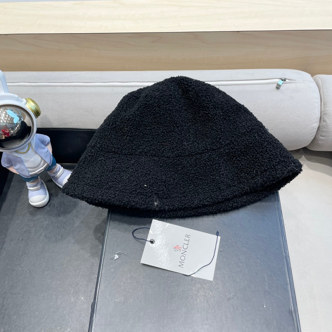 moncler帽子女秋冬韩版羊羔毛渔夫帽显脸复古百搭保暖日系盆帽大檐钓鱼帽