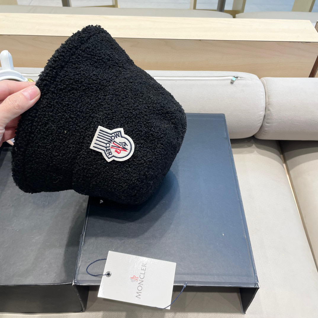 moncler帽子女秋冬韩版羊羔毛渔夫帽显脸复古百搭保暖日系盆帽大檐钓鱼帽