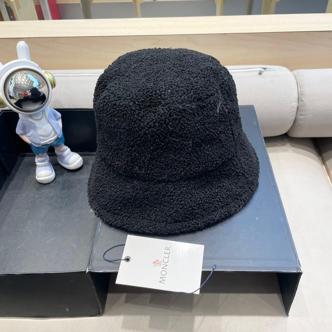 moncler帽子女秋冬韩版羊羔毛渔夫帽显脸复古百搭保暖日系盆帽大檐钓鱼帽